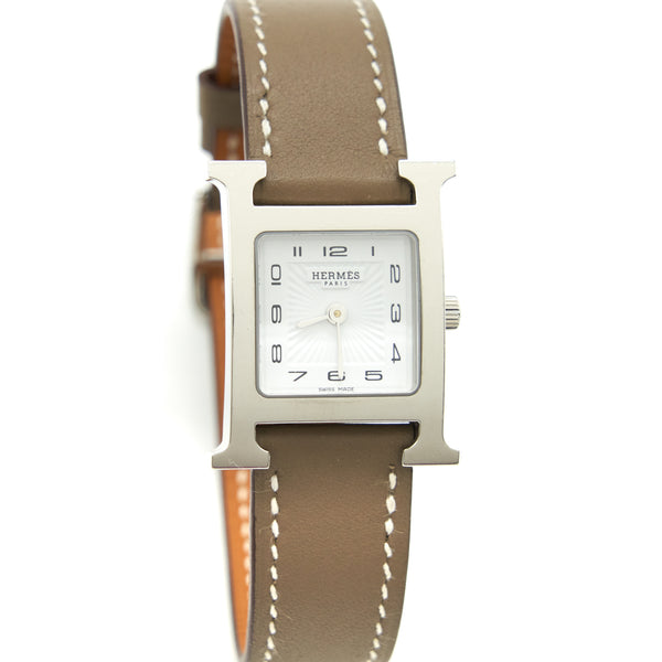 Hermes Heure H Watch, 21x21mm Swift Calfskin Etoupe SHW