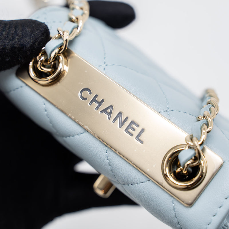 Chanel Mini Trendy CC Chain Wallet Lambskin Light Blue LGHW (Microchip)