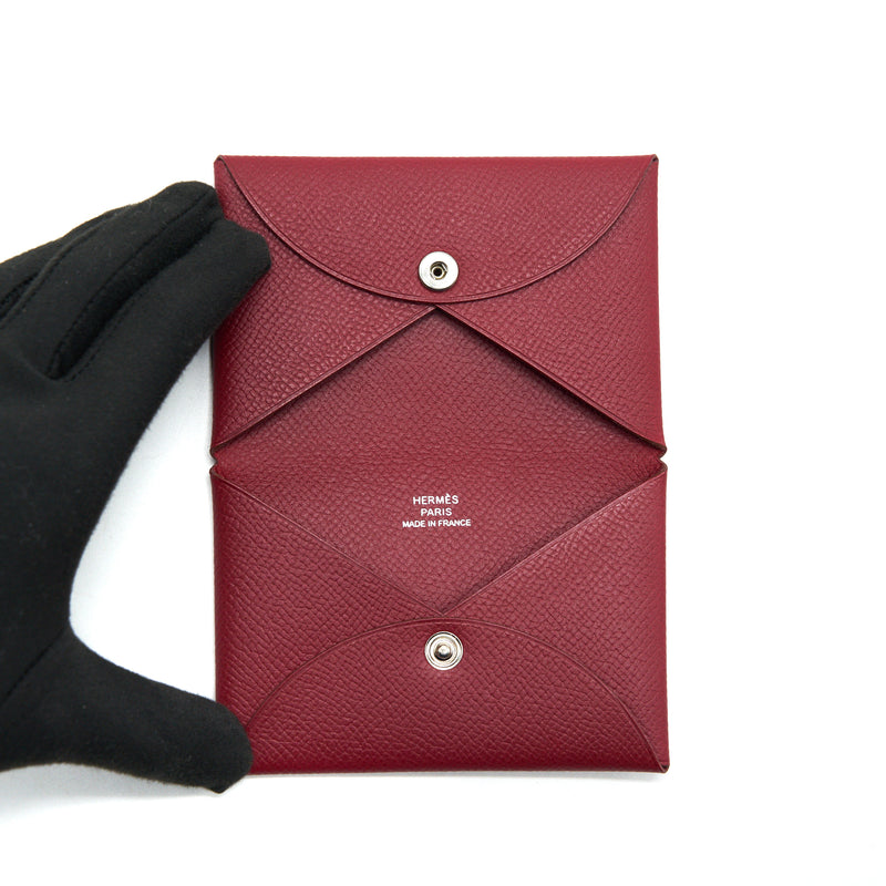 Hermes Calvi Card Holder Epsom Leather Gold Hardware In Red