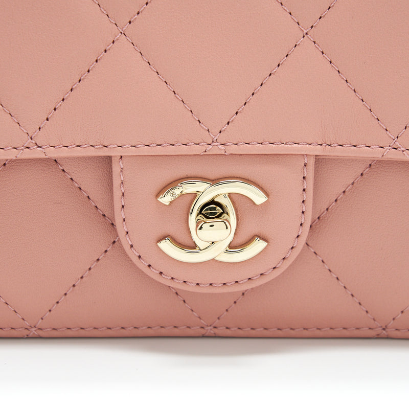 Chanel Top Handle Flap Bag Lambskin Dark Pink LGHW (Microchip)