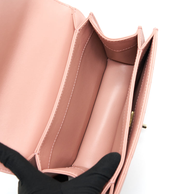 Chanel Top Handle Flap Bag Lambskin Dark Pink LGHW (Microchip)