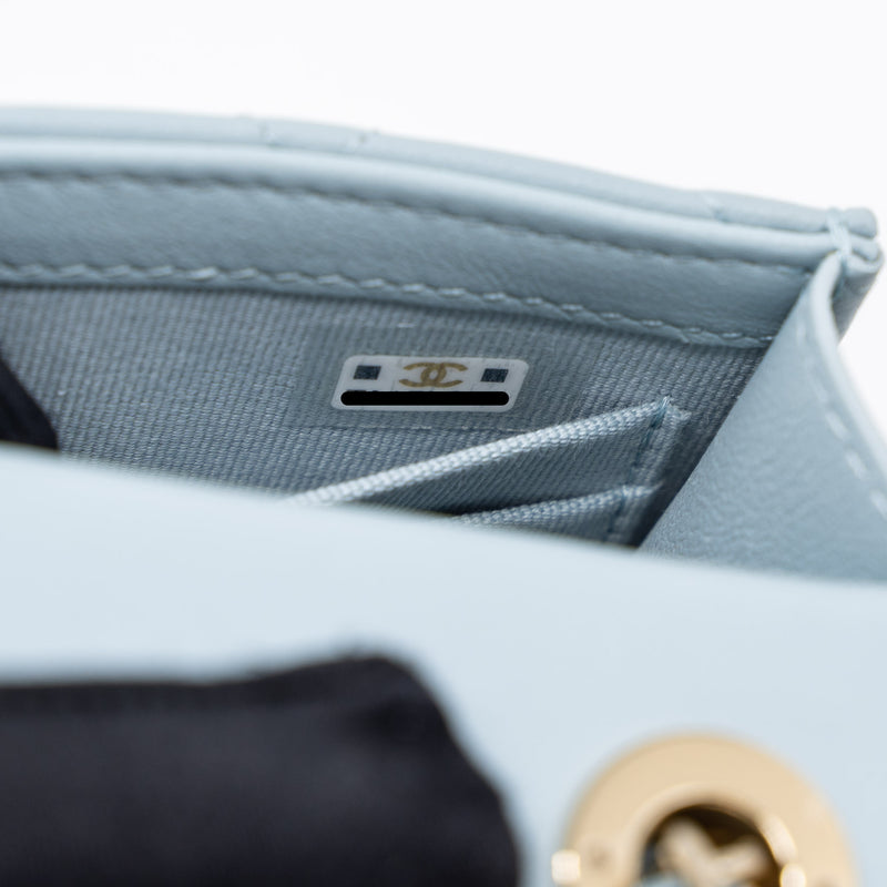 Chanel Mini Trendy CC Chain Wallet Lambskin Light Blue LGHW (Microchip)