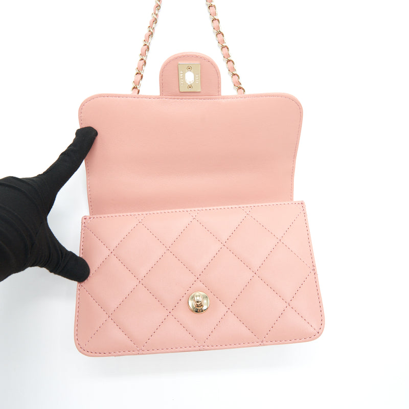 Chanel Top Handle Flap Bag Lambskin Dark Pink LGHW (Microchip)