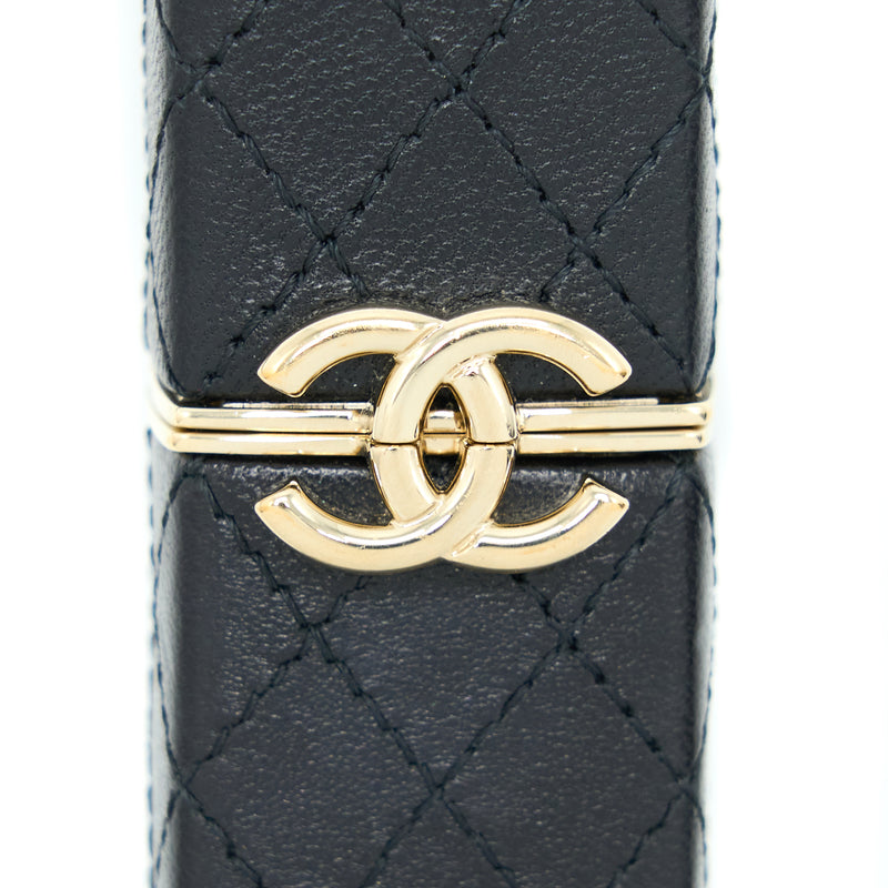 Chanel Squared Lipstick Case On Chain Black LGHW
