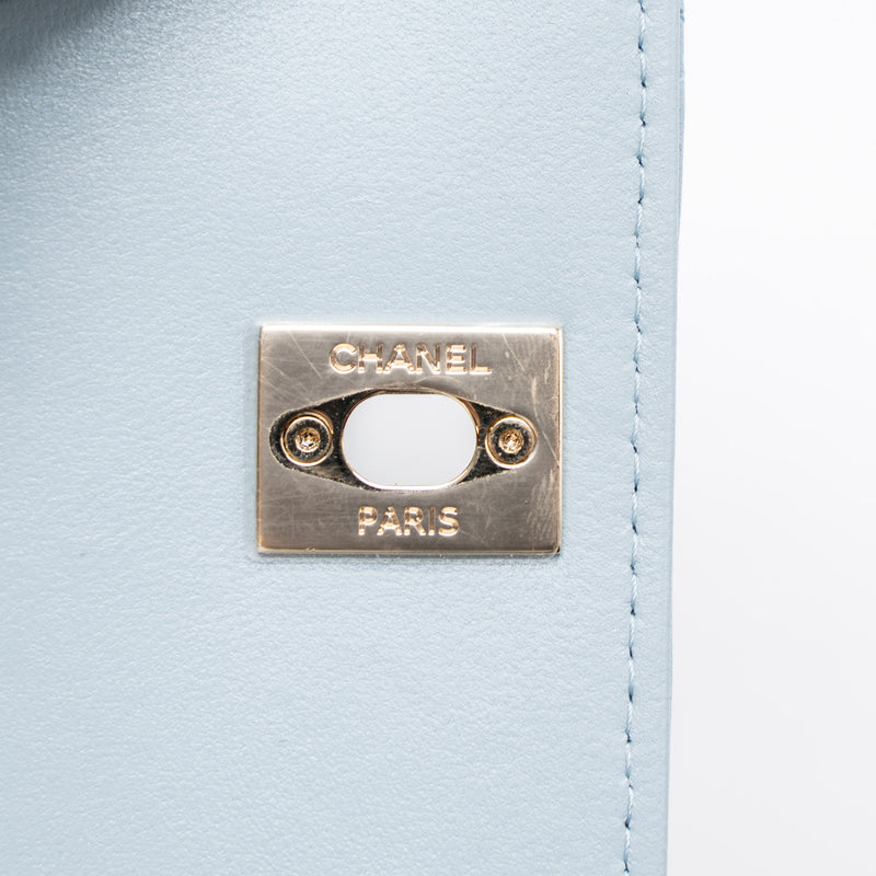 Chanel Mini Trendy CC Chain Wallet Lambskin Light Blue LGHW (Microchip)