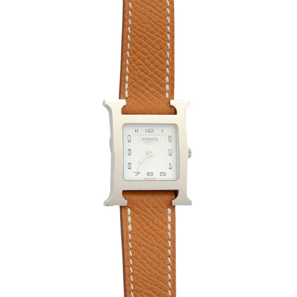 Hermes Heure H Watch 21mm Palladium Tone with Gold Colour Strap