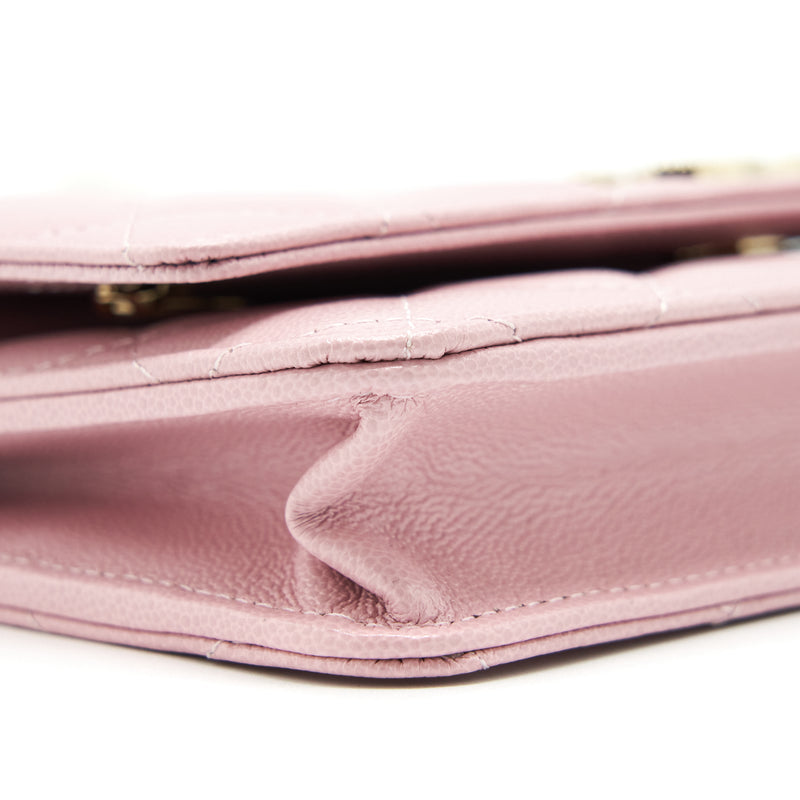 Chanel 22B Wallet On Chain With Detail CC Logo Caviar Light Pink NJ523 LGHW(Microchip)