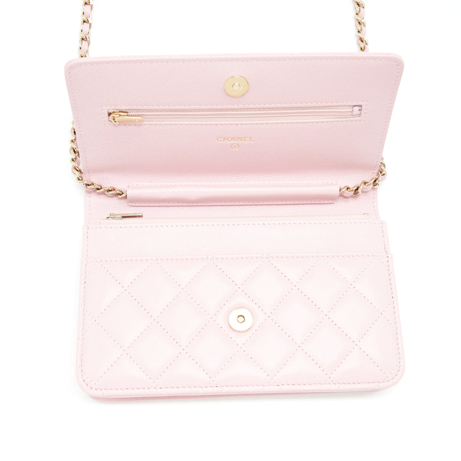 Chanel 22B Wallet On Chain With Detail CC Logo Caviar Light Pink NJ523