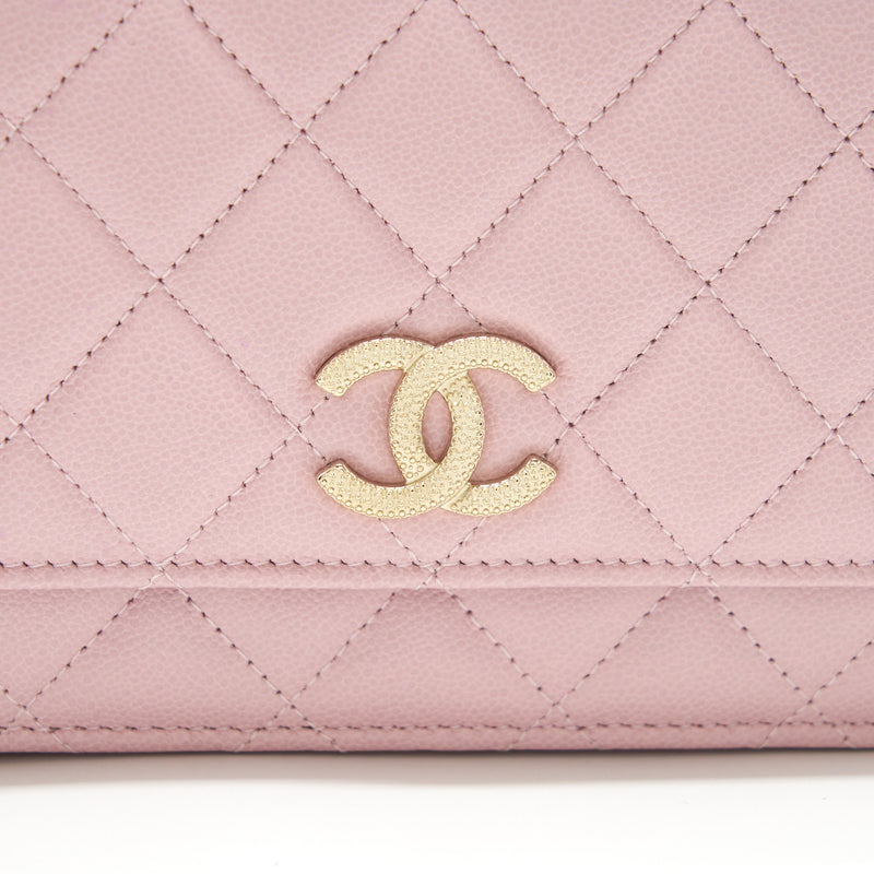 Chanel 22B Wallet On Chain With Detail CC Logo Caviar Light Pink NJ523 LGHW(Microchip)