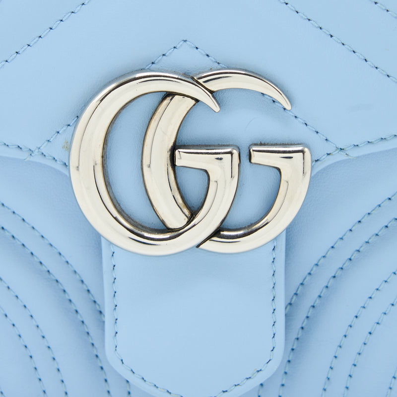 Gucci GG Marmont Mini Top Handle Bag Calfskin Light Blue SHW