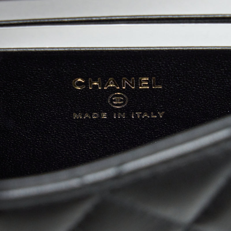 Chanel 22B Flap Bag With Enamel/CC Logo Top Handle Lambskin Black Brushed GHW