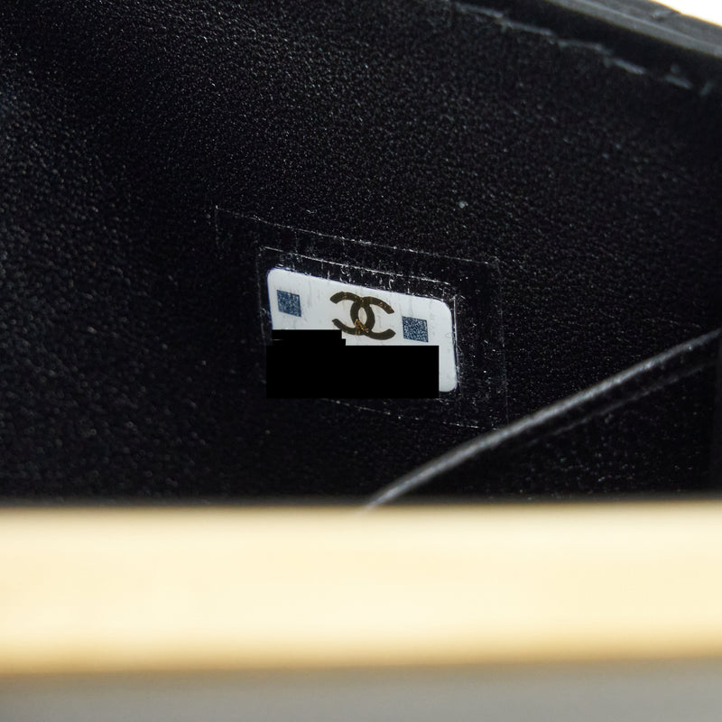 Chanel 22B Flap Bag With Enamel/CC Logo Top Handle Lambskin Black Brushed GHW