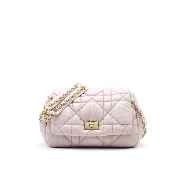 CHRISTIAN DIOR CANNAGE LEATHER FLAP BAG IN LIGHT PINK GHW