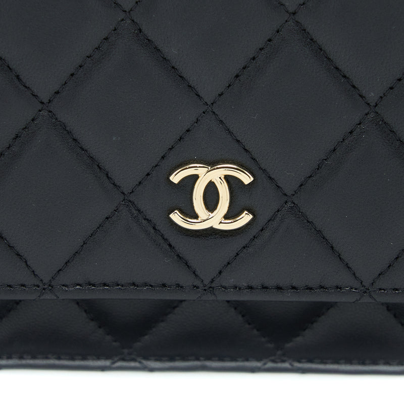 Chanel Ribbon Wallet On Chain Lambskin Black LGHW (Microchip)