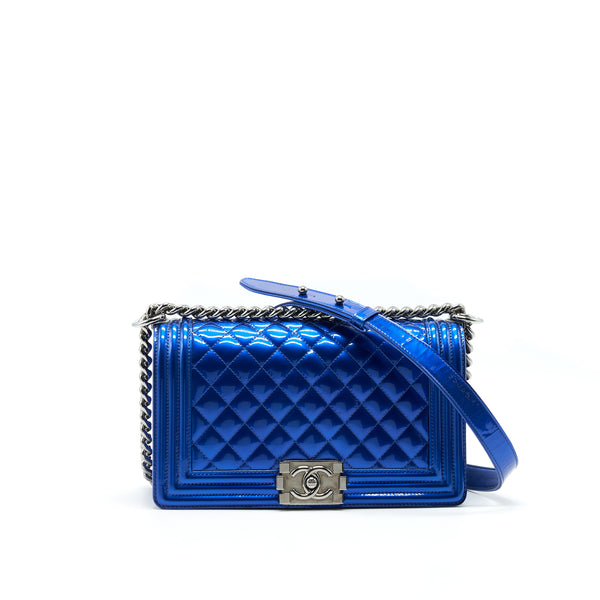 CHANEL MEDIUM LE BOY BAG METALLIC BLUE SHW