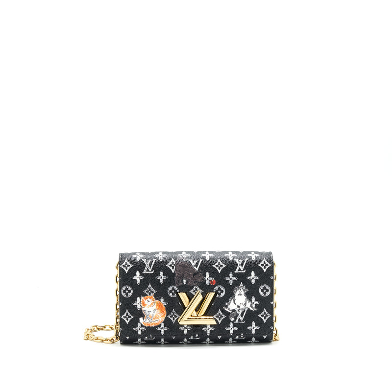 Louis Vuitton Twist Chain Wallet Monogram Catogram Cat Black