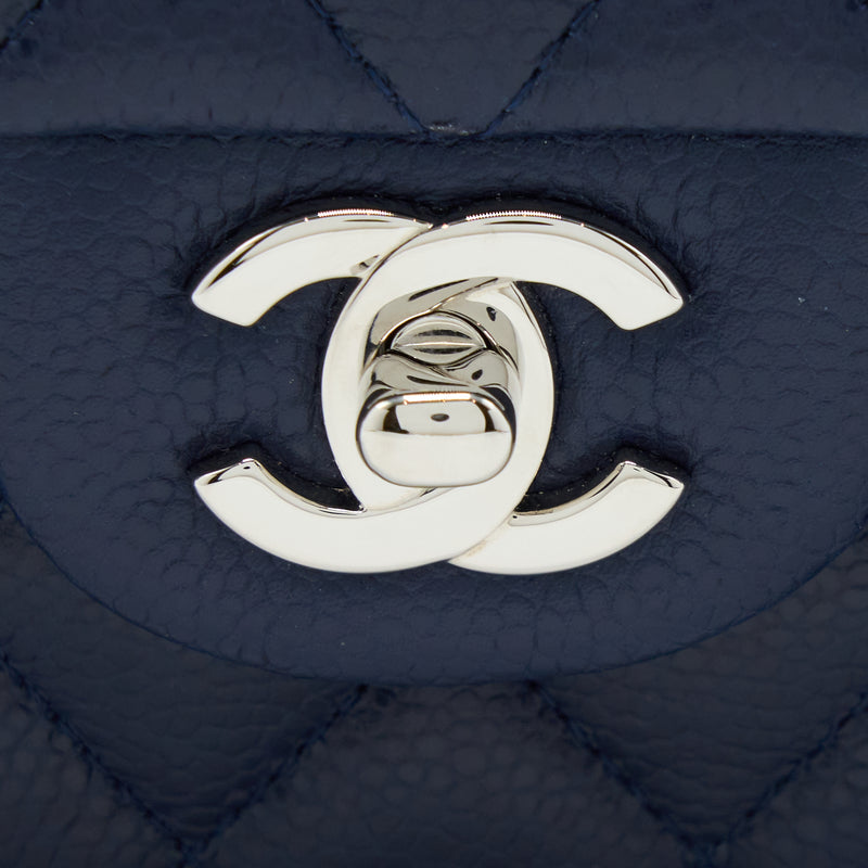 Chanel Medium Classic Double Flap Bag Caviar Navy Blue SHW