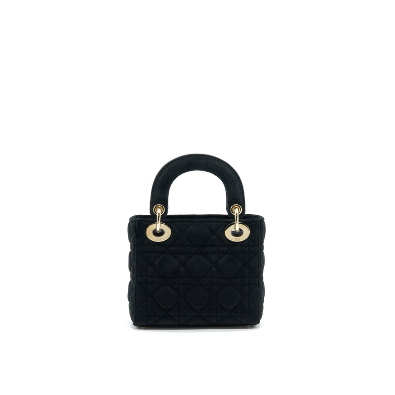 Christian Dior Mini Lady Dior in Velvet Black with Light Gold Hardware and white crystal
