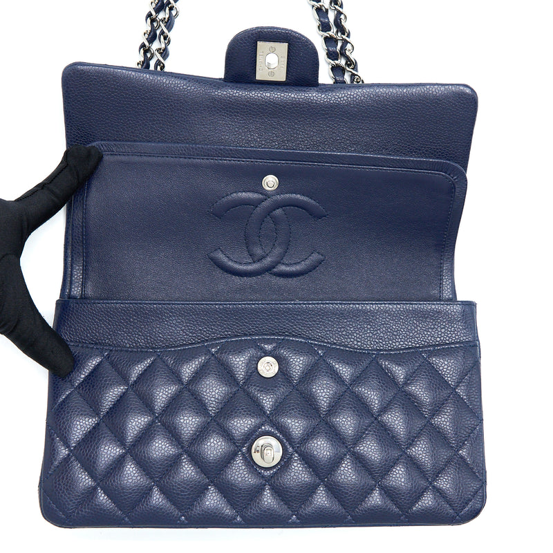 Chanel classic navy blue caviar hot sale