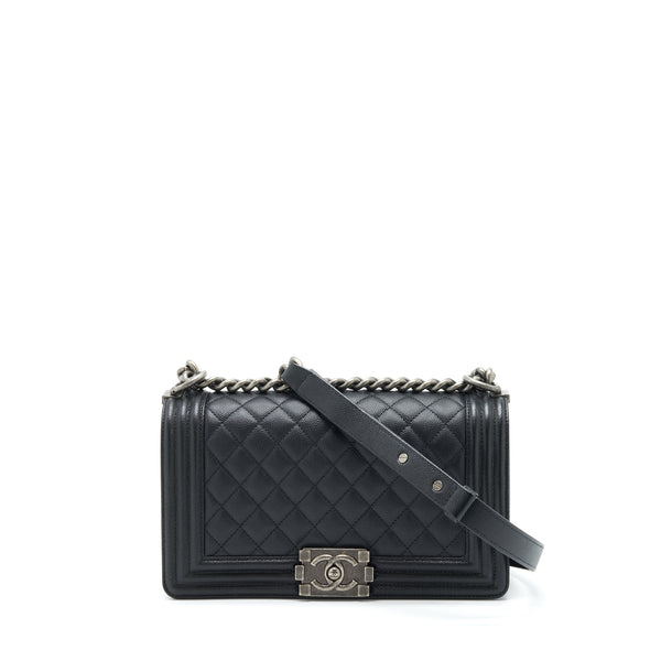 Chanel Medium Boy Bag Caviar Black With Ruthenium Sliver Hardware