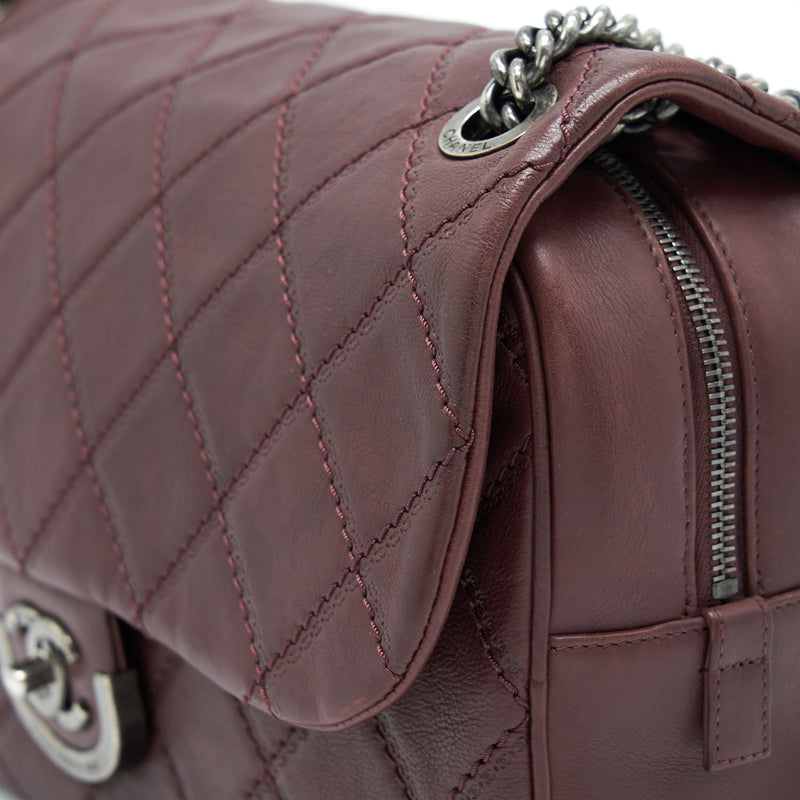 Chanel Jumbo Quilted Flap Bag Calfskin Burgundy Ruthenium Hardware