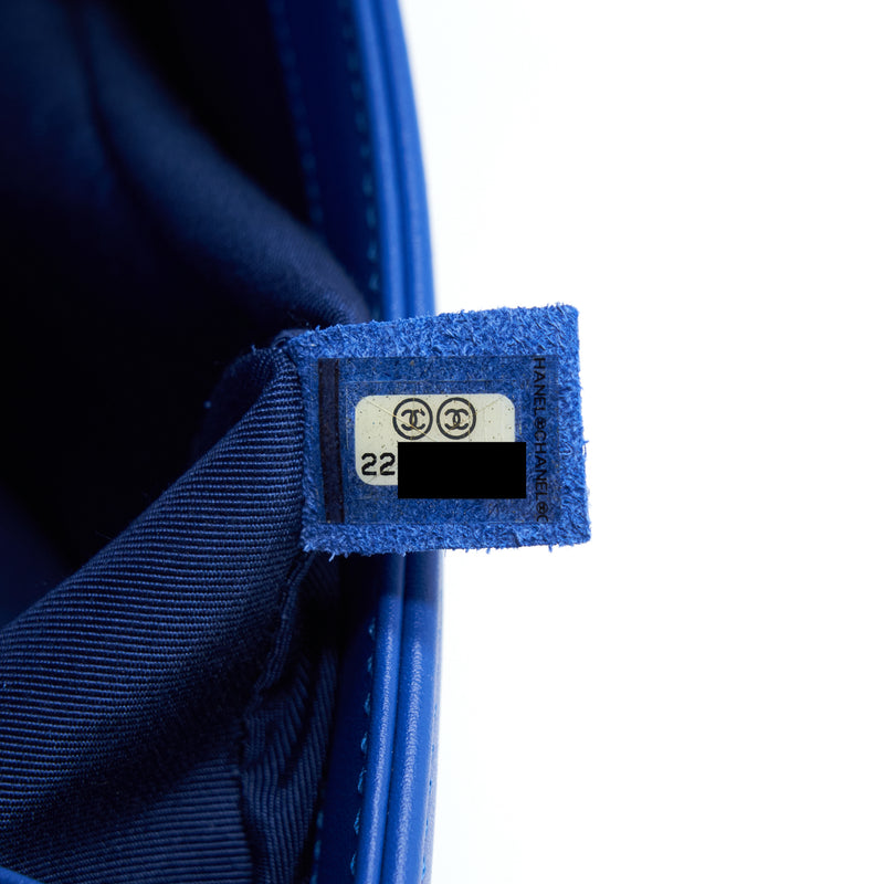 Chanel Medium Chevron Boy Bag Lambskin Blue Ruthenium Hardware