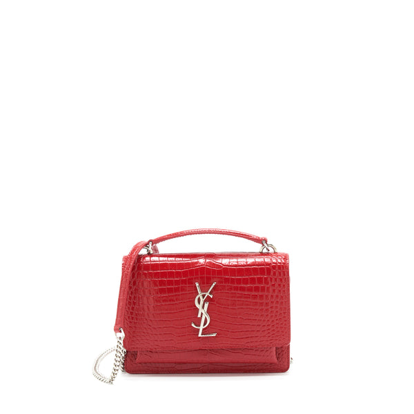 Saint Laurent/ YSL Mini Sunset Crocodile Embossed Red SHW