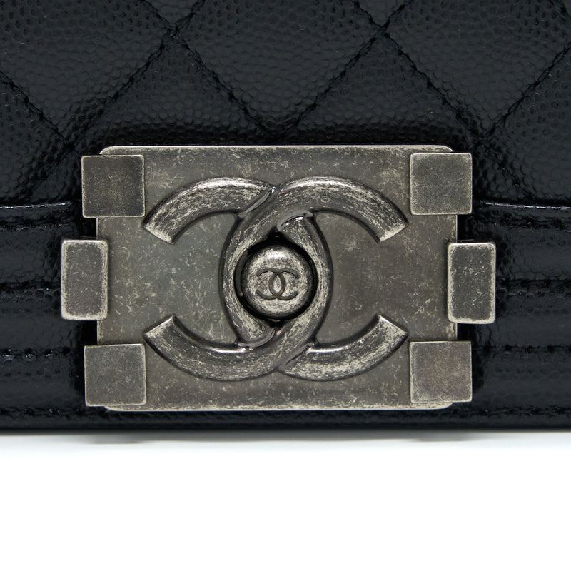 Chanel Small Boy Bag Caviar Black Ruthenium SHW (Microchip)