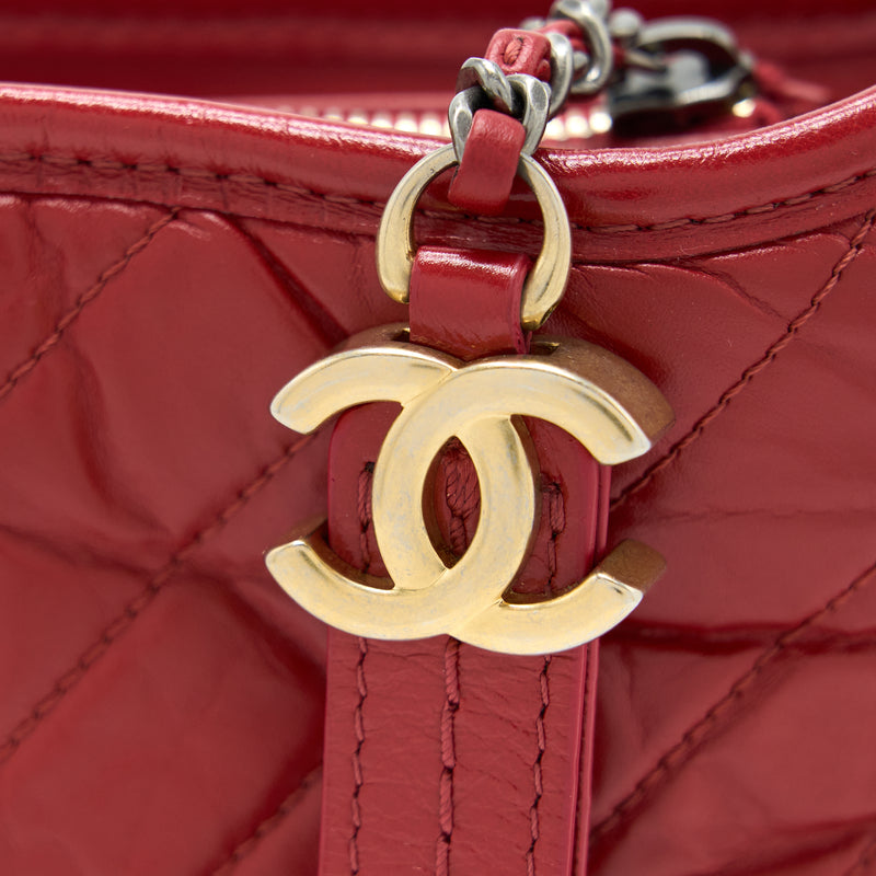 Chanel Small Gabrielle Hobo Bag Aged Calfskin Red Multicolour Hardware