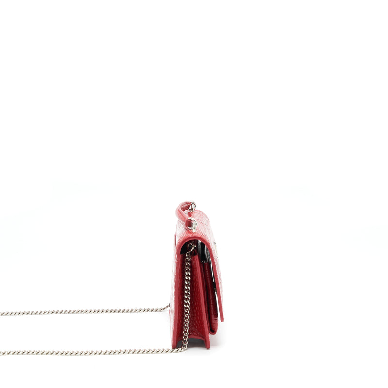 Saint Laurent/ YSL Mini Sunset Crocodile Embossed Red SHW