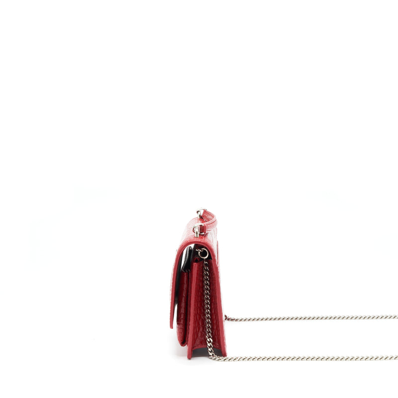 Saint Laurent/ YSL Mini Sunset Crocodile Embossed Red SHW