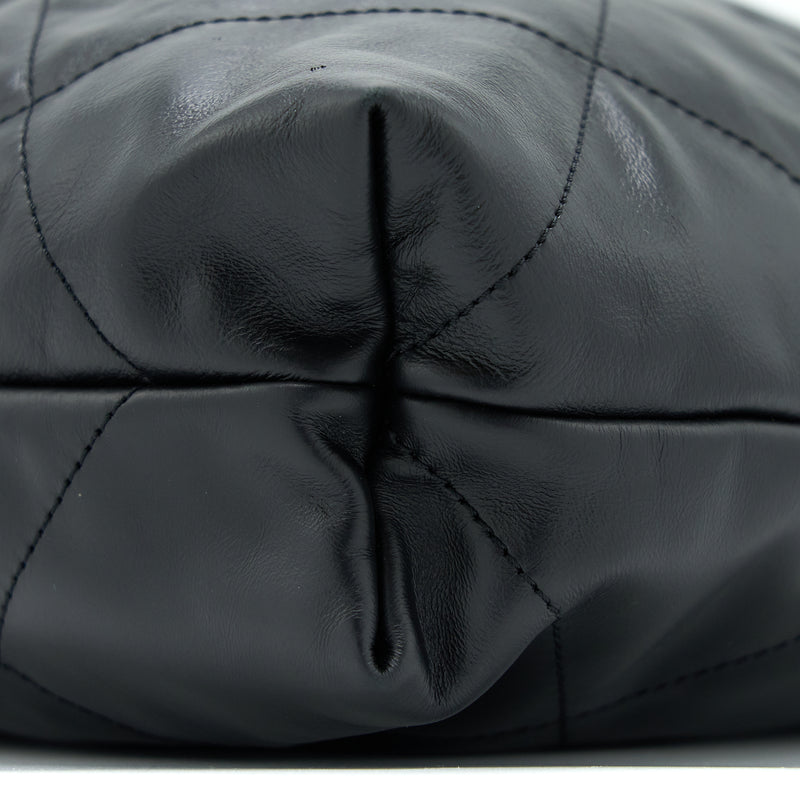 Chanel Medium 22 Bag White Letter Shiny Calfskin Black GHW (Microchip)