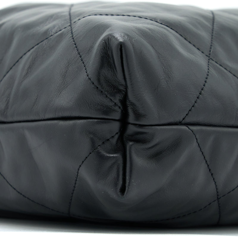 Chanel Medium 22 Bag White Letter Shiny Calfskin Black GHW (Microchip)