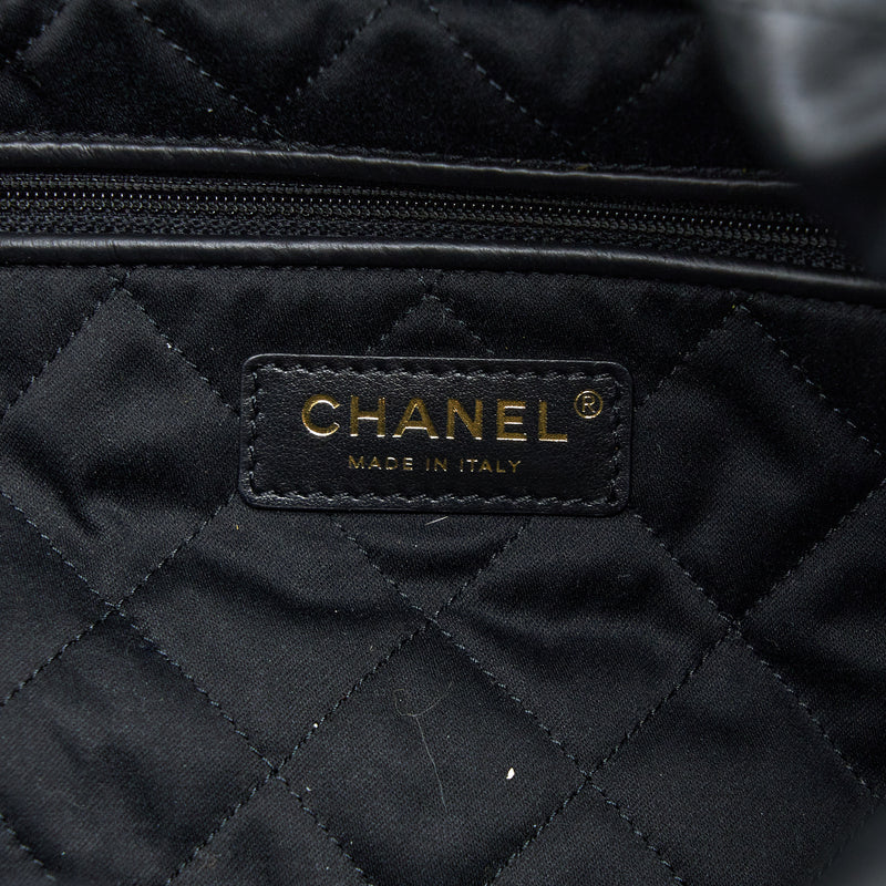 Chanel Medium 22 Bag White Letter Shiny Calfskin Black GHW (Microchip)