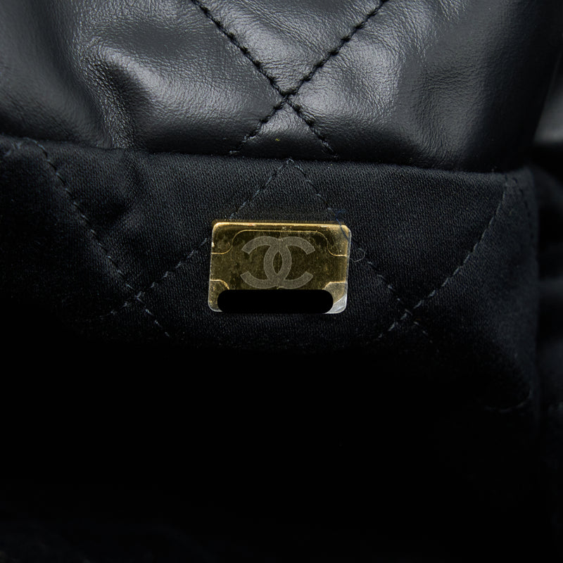 Chanel Medium 22 Bag White Letter Shiny Calfskin Black GHW (Microchip)