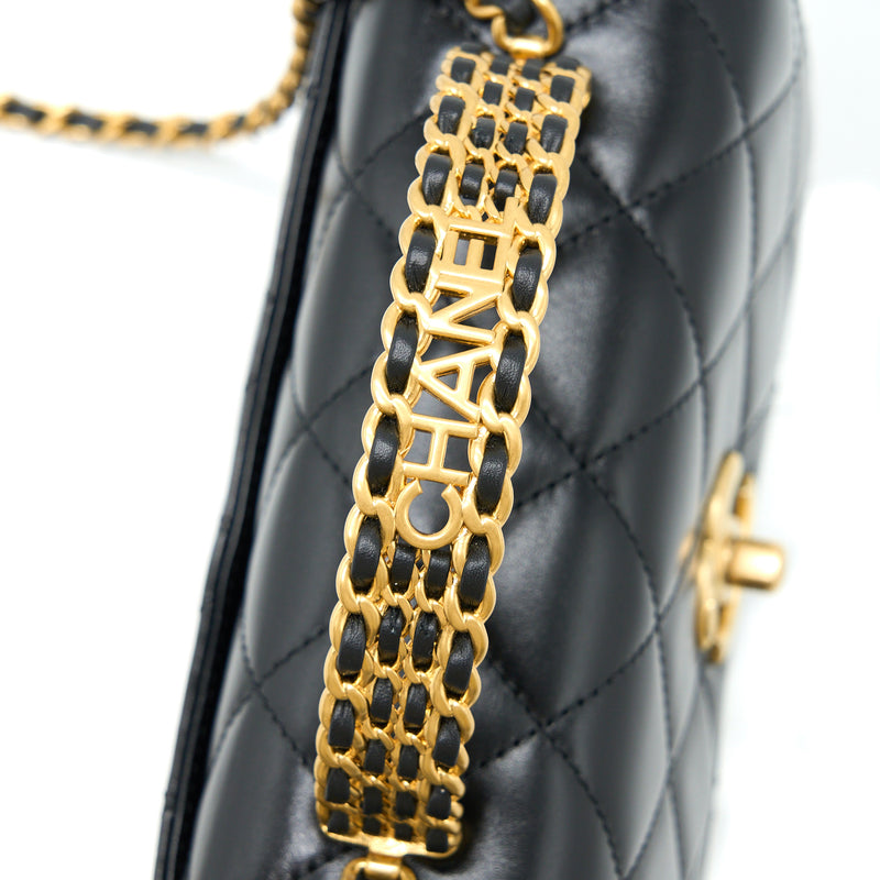 Chanel 23p Flap Bag with Top Handle Shiny Calfskin Black GHW (Microchip)