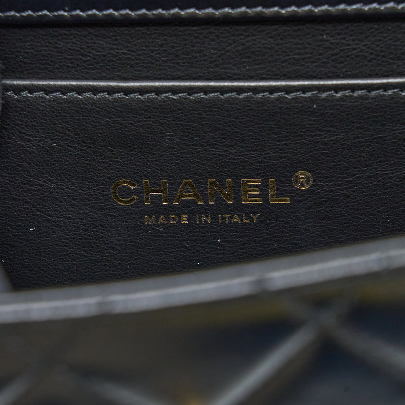 Chanel 23p Flap Bag with Top Handle Shiny Calfskin Black GHW (Microchip)