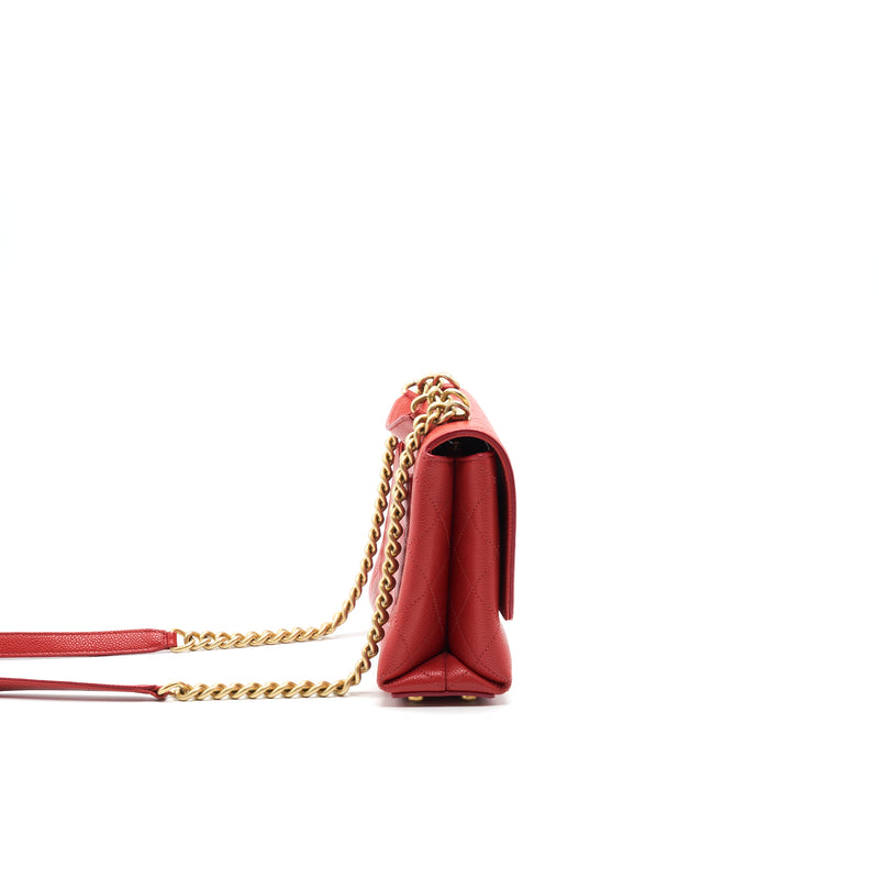 Chanel Flap Shoulder Bag With Chain Caviar in Red GHW