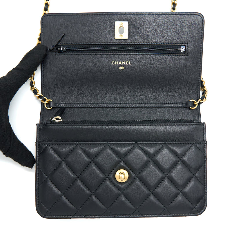 Chanel Pearl Crush Wallet On Chain Lambskin Black GHW (Microchip)