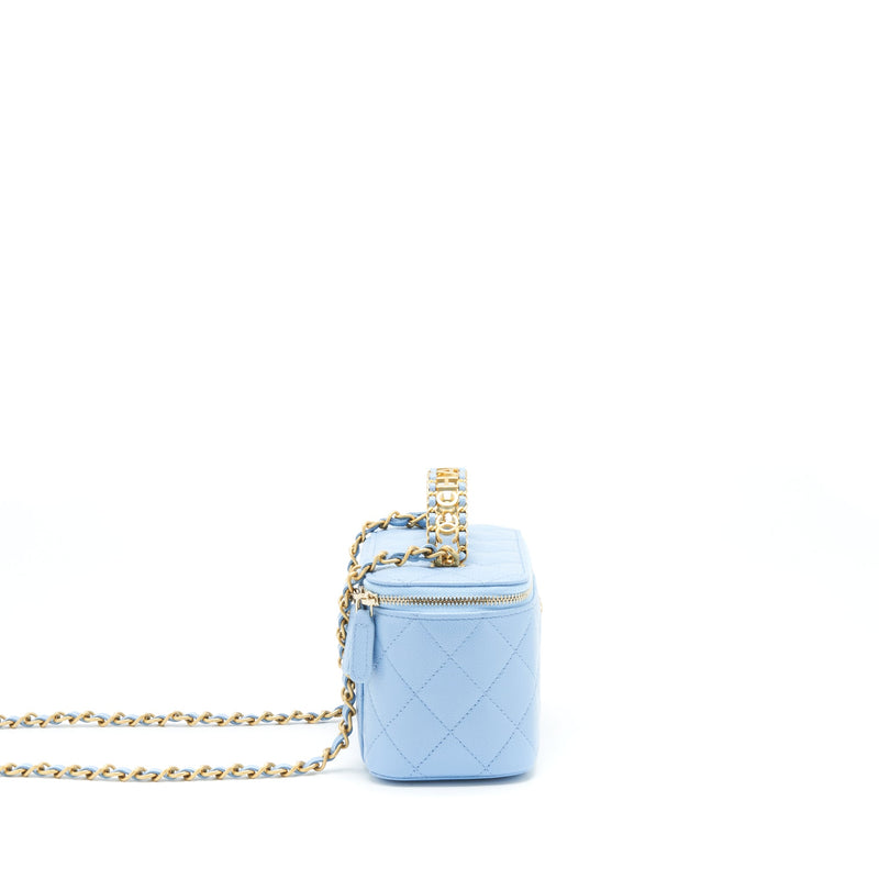 Chanel 22S Letter Handle Long Vanity With Chain Caviar Blue GHW