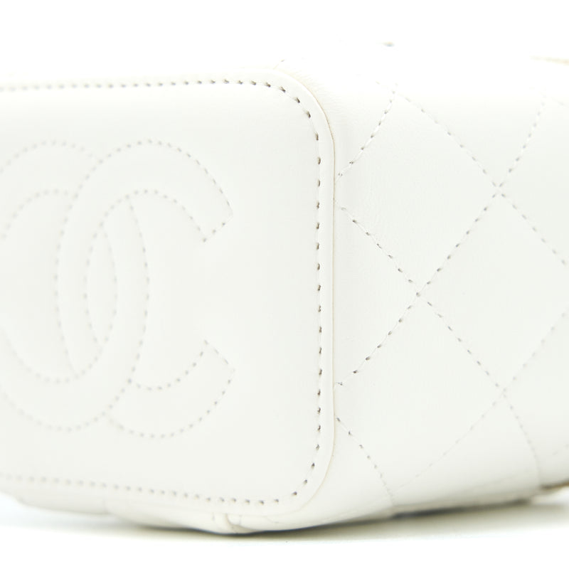 Chanel 23C Pearl Crush Mini Vanity with Chain Lambskin White LGHW (Microchip)