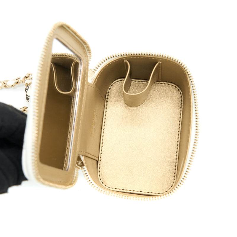 Chanel 23C Pearl Crush Mini Vanity with Chain Lambskin White LGHW (Microchip)