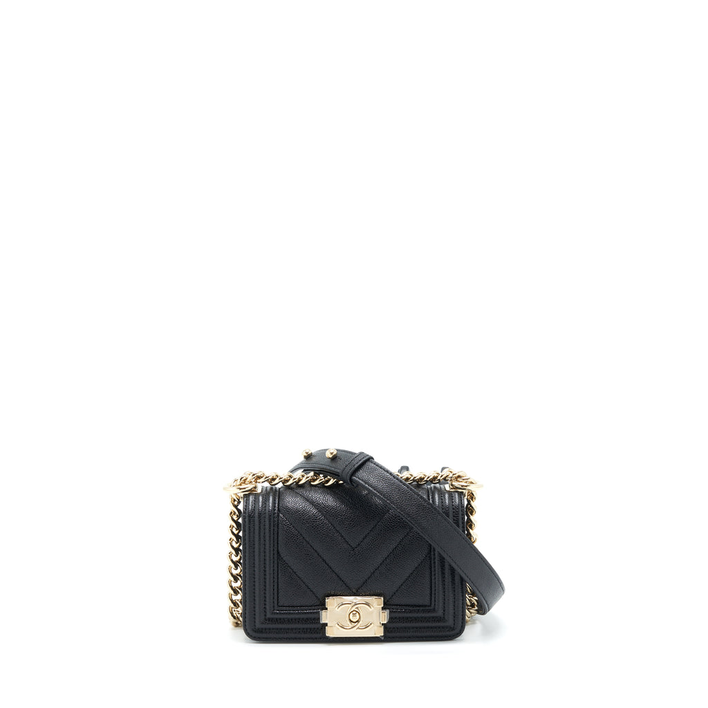 Chanel Mini Chevron Boy Bag Grained Calfskin Black LGHW