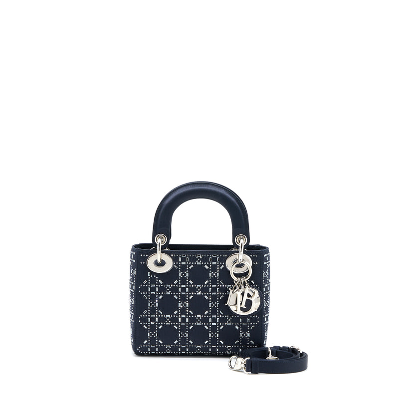 Dior Mini Lady Dior Stain Crystal Cannage Dark Blue SHW