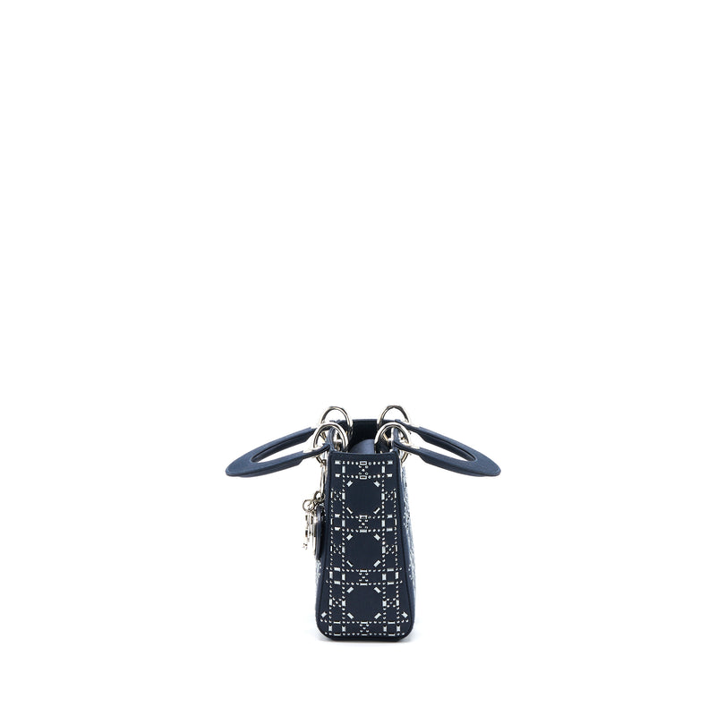 Dior Mini Lady Dior Stain Crystal Cannage Dark Blue SHW