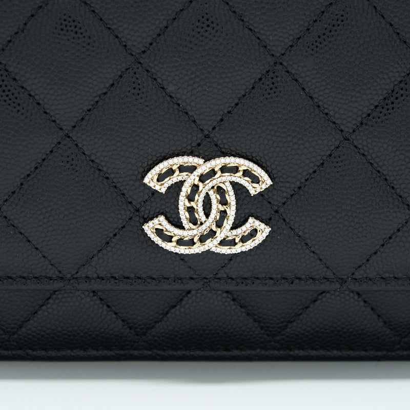 Chanel 22S Detailed CC Logo Wallet On Chain Caviar Black LGHW (Microchip)