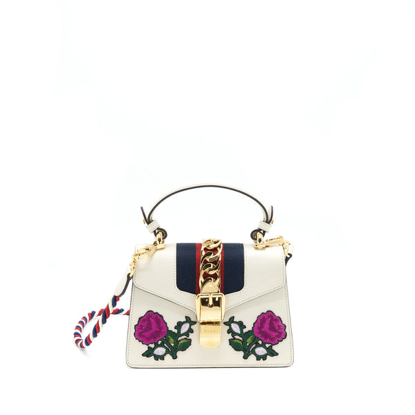 Gucci Sylvie Embroidered Mini Bag White