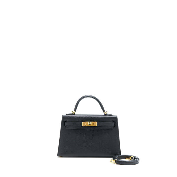 Hermes Mini Kelly II Epsom Black GHW Stamp C
