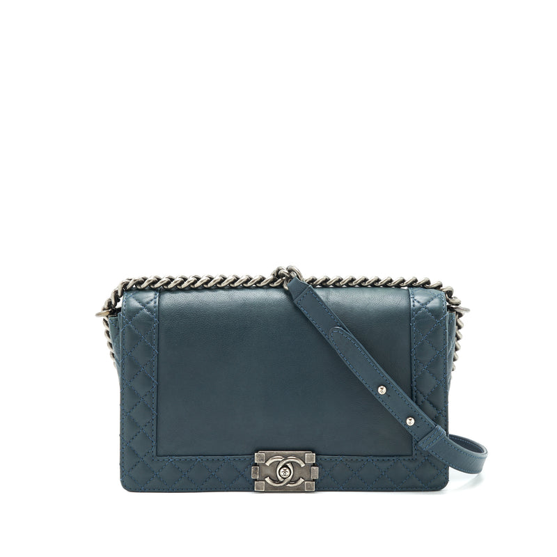 Chanel Boy Bag soft Calfskin Dark Blue ruthenium Hardware