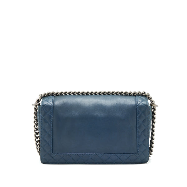 Chanel Boy Bag soft Calfskin Dark Blue ruthenium Hardware